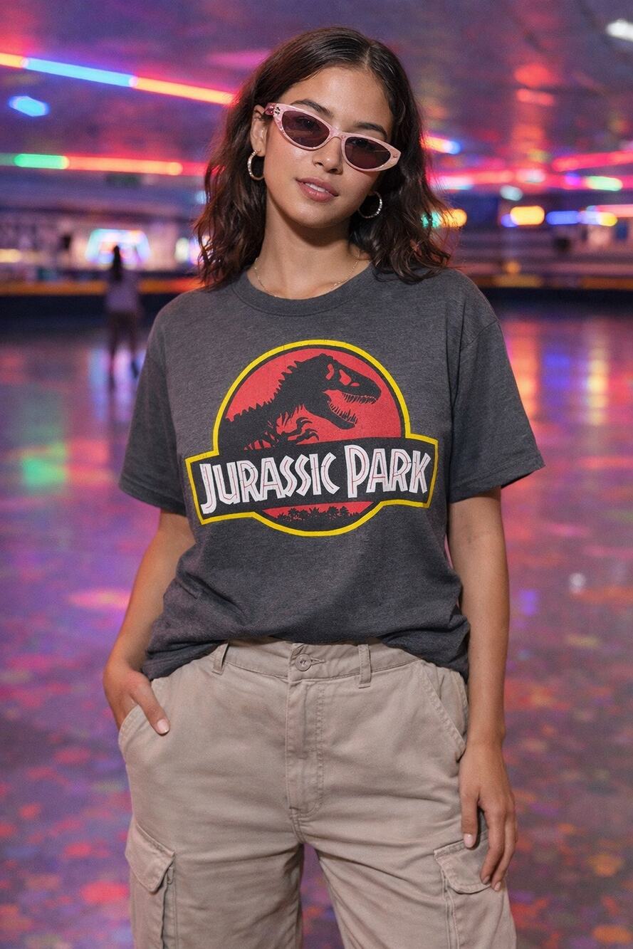 Jurassic Park T Shirt Medium Gray T Rex Logo Classic Graphic Jurassic World